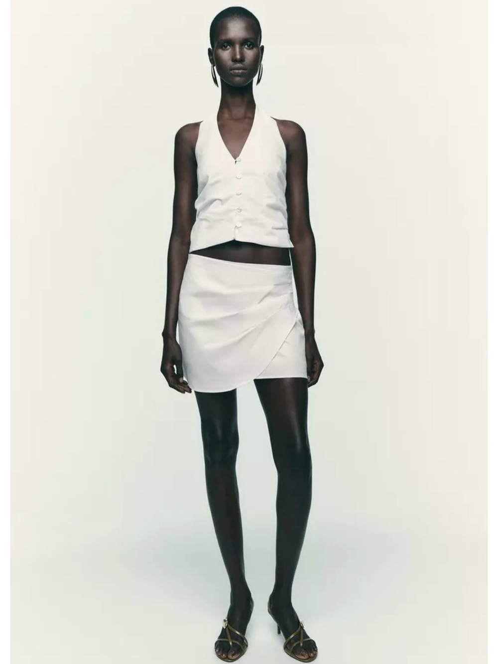 Zara 2 piece set White Wrap-Detail Mini Skort and top